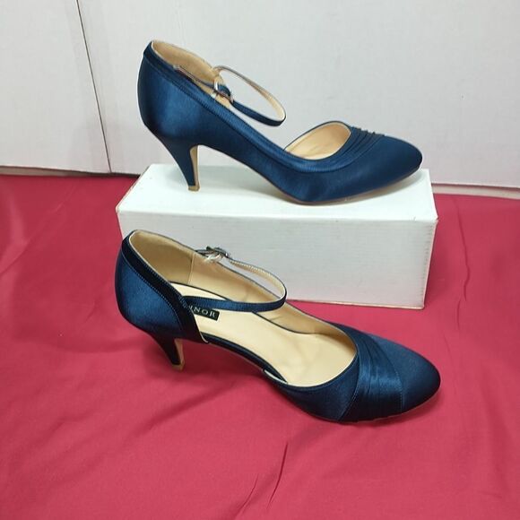 ERIJUNOR Women SZ 9 Blue Low Heel Closed-Toe Ankle Strap Bridal Wedding . - Picture 2 of 12